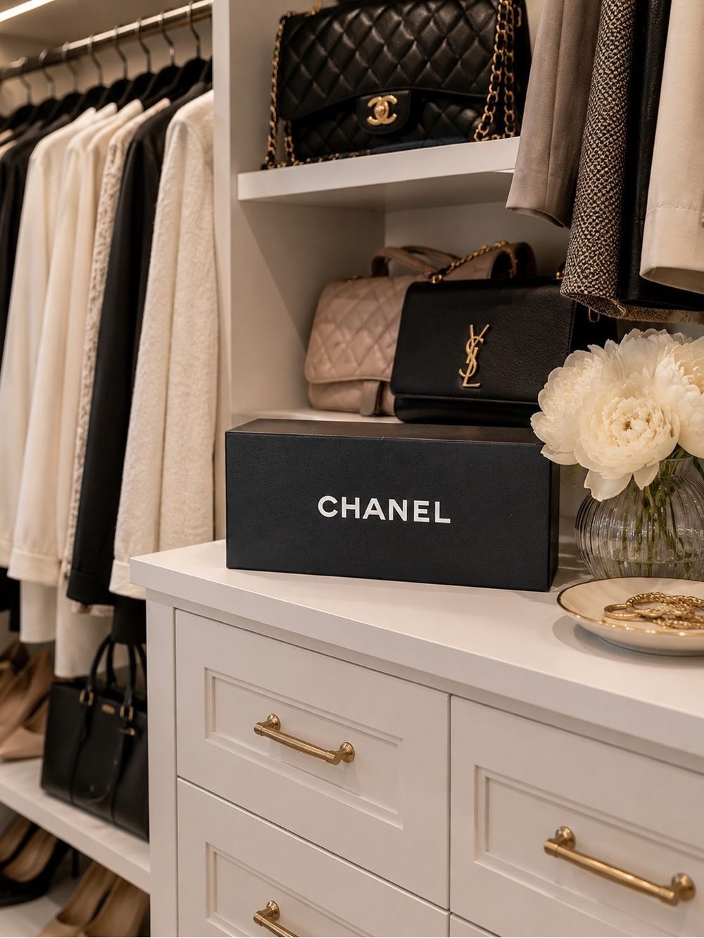 Chanel Black w/ White Logo Lettering Storage/Gift Box. 7" x 2.5"